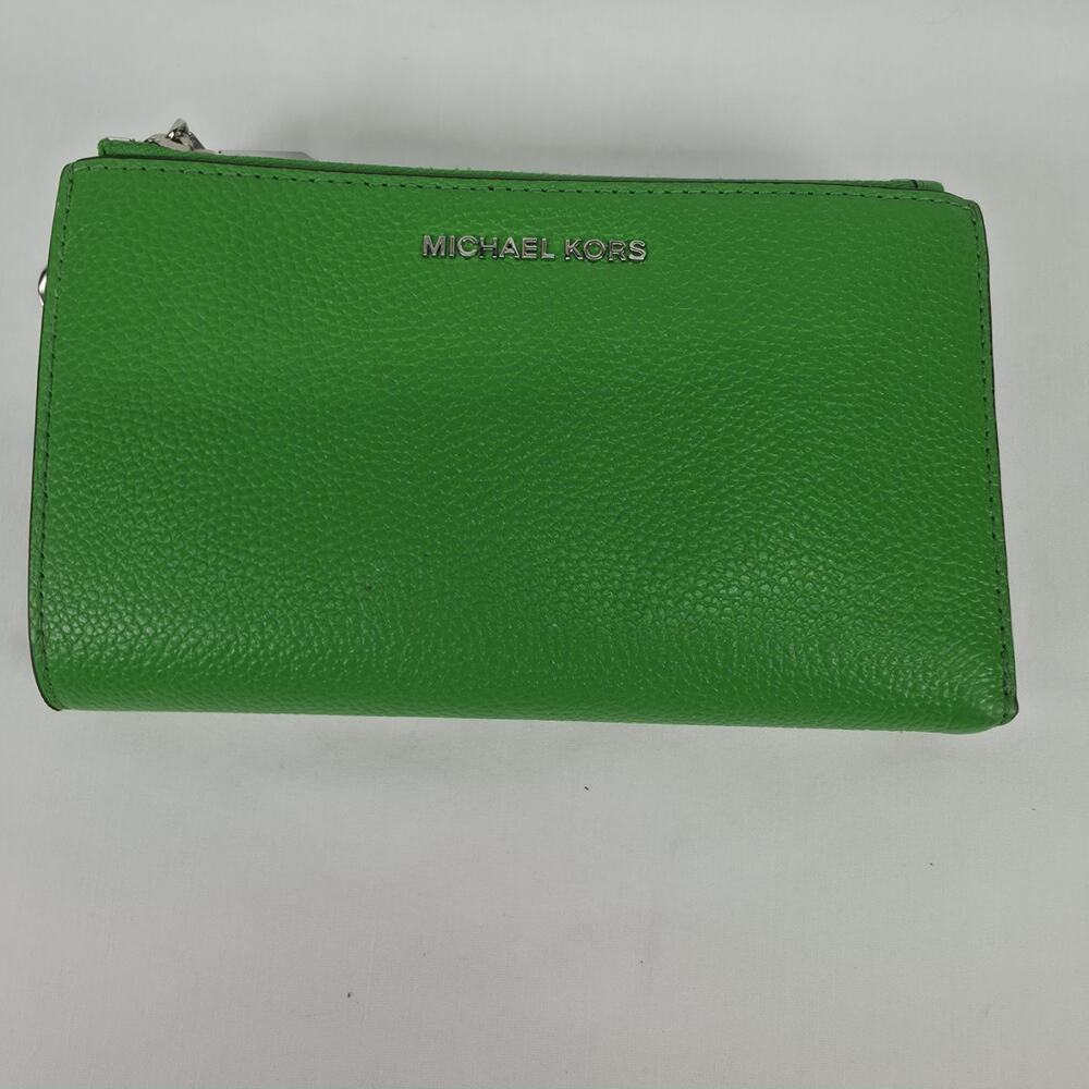 Michael Kors Wristlet Wallet Green Leather Zip Around Clutch Organizer
